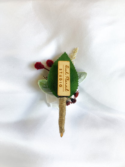 White Rose and Burgundy Magnetic Clip-On Boutonniere