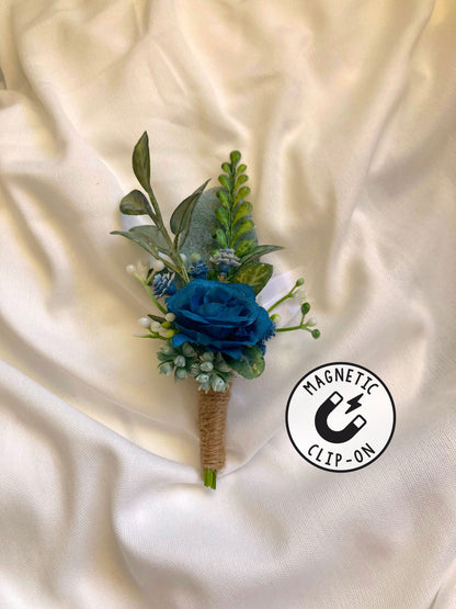 Indigo Blue Rose Magnetic Clip-On Boutonniere