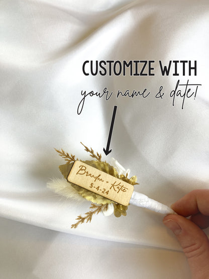 Gold + White Rose Magnetic Clip-On Boutonniere