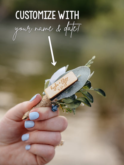 Dusty Blue + White Magnetic Clip-On Boutonniere