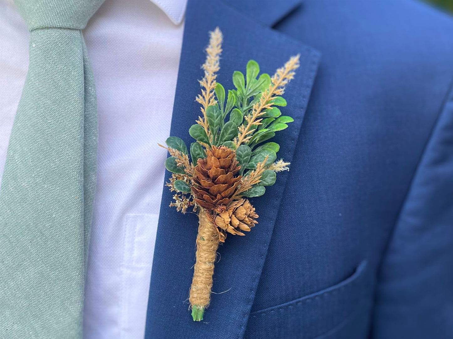 Double Pinecones with Greenery Magnetic Clip-On Boutonniere