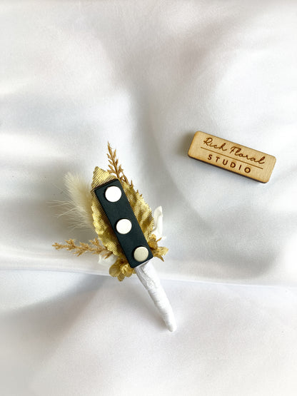 Gold + White Rose Magnetic Clip-On Boutonniere