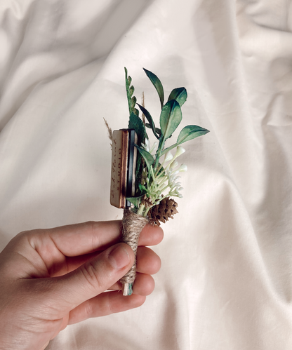 Pinecone with Baby's Breath Magnetic Clip-On Boutonniere