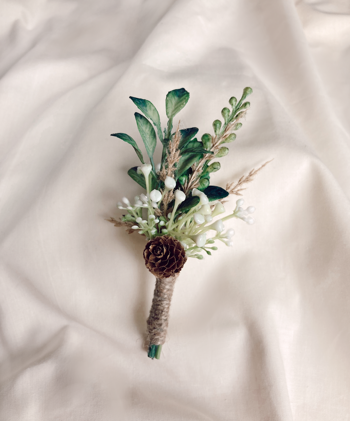 Pinecone with Baby's Breath Magnetic Clip-On Boutonniere