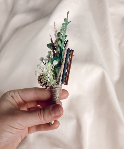 Pinecone with Baby's Breath Magnetic Clip-On Boutonniere