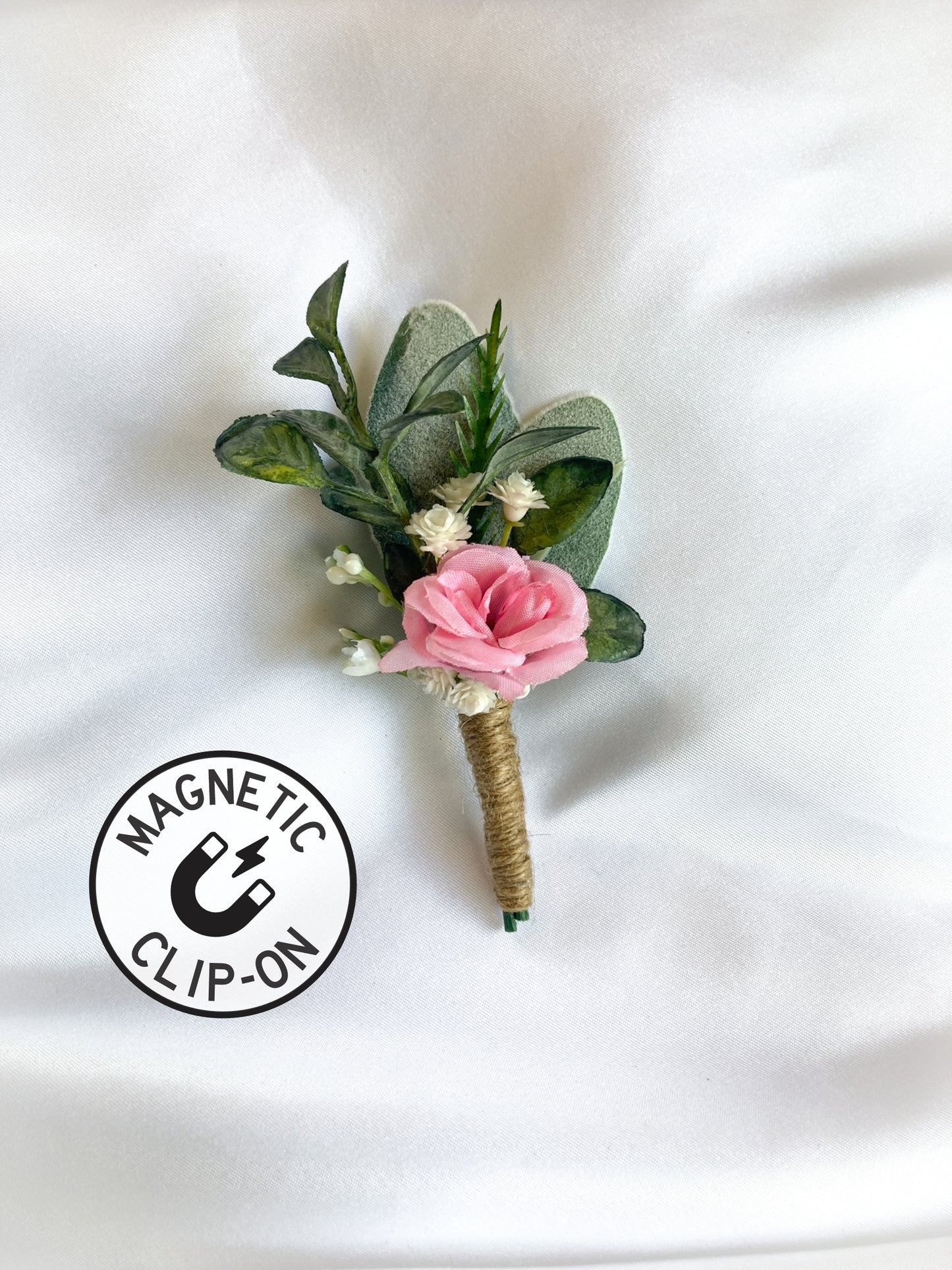 Light Pink Rose Magnetic Clip-On Boutonniere