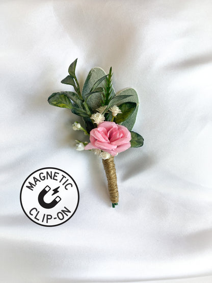 Light Pink Rose Magnetic Clip-On Boutonniere