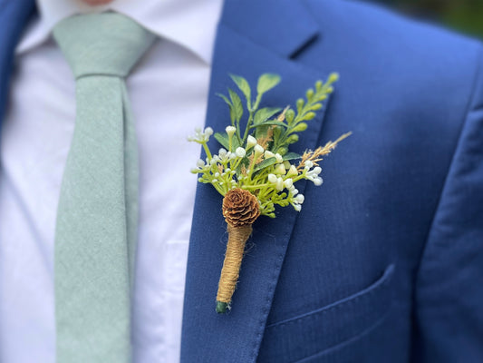 Pinecone with Baby's Breath Magnetic Clip-On Boutonniere