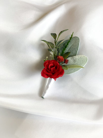 Classic Red Rose Magnetic Clip-On Boutonniere