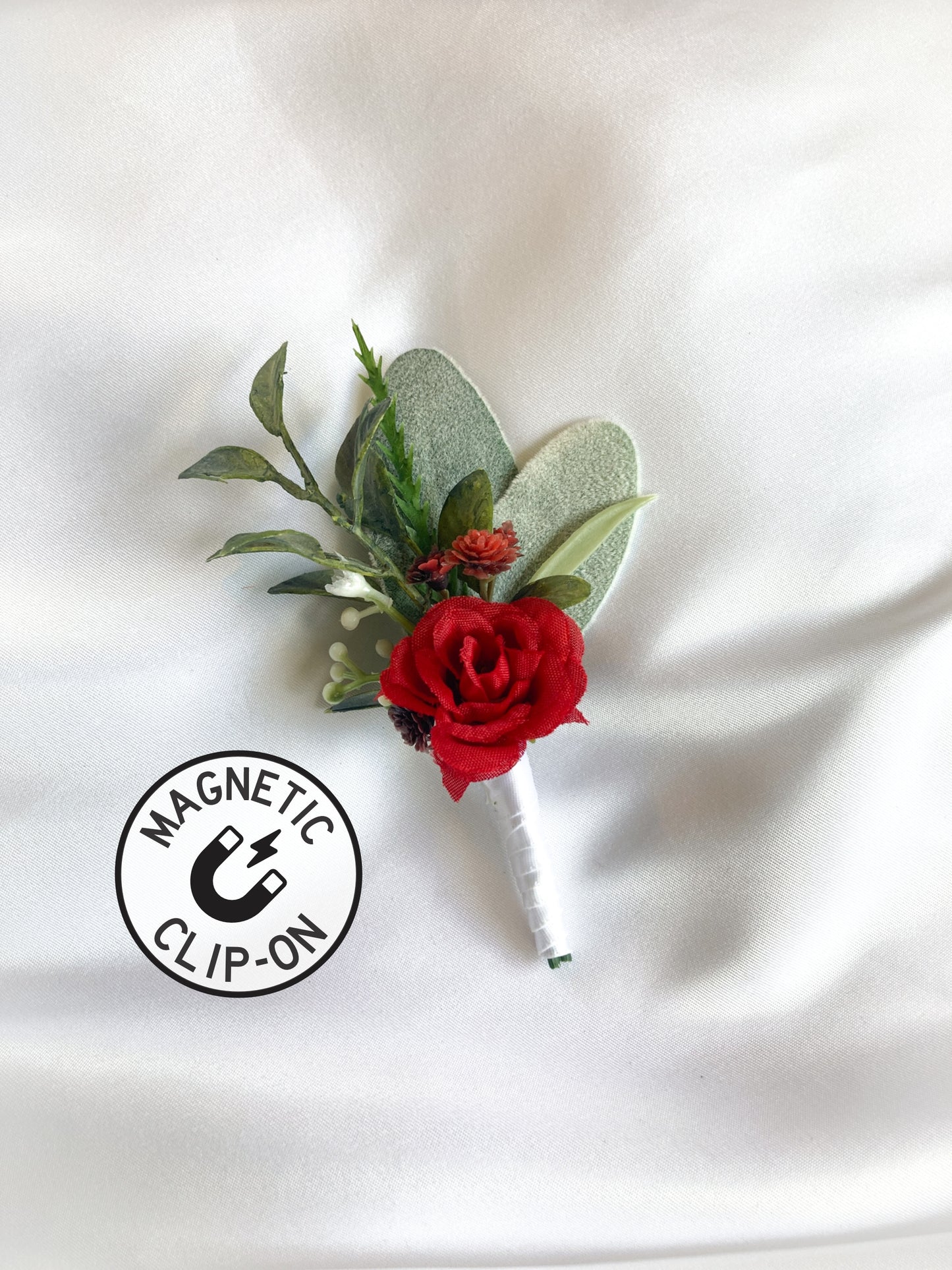 Classic Red Rose Magnetic Clip-On Boutonniere