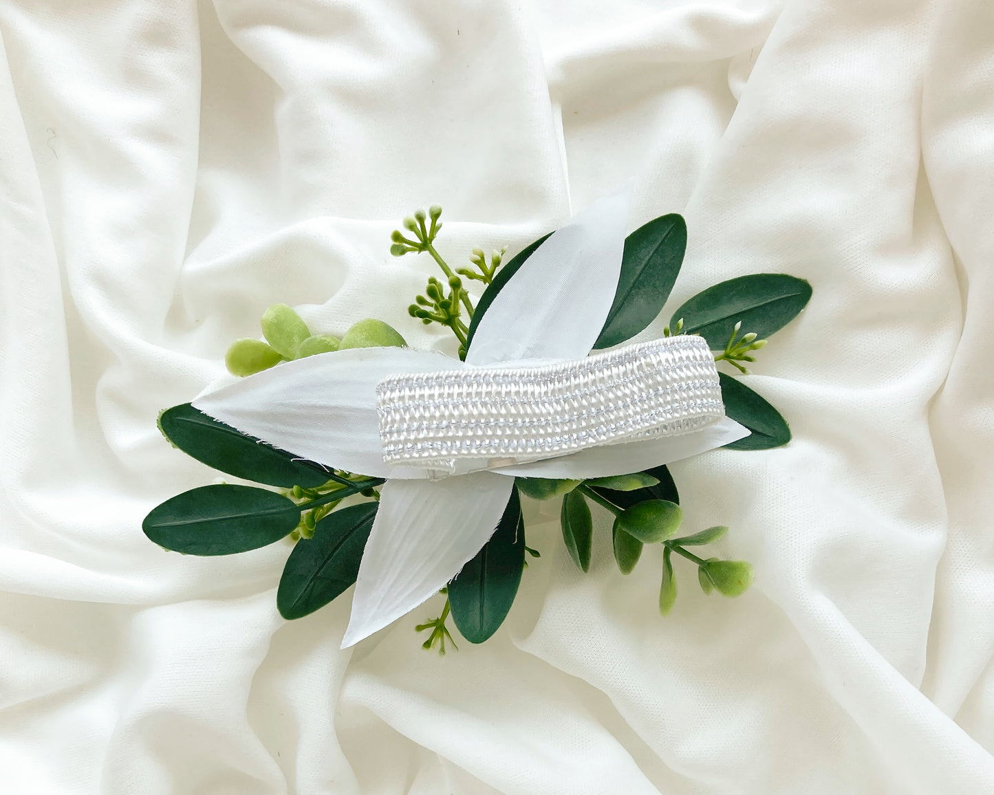 White Rose + Green Eucalyptus Wrist Corsage