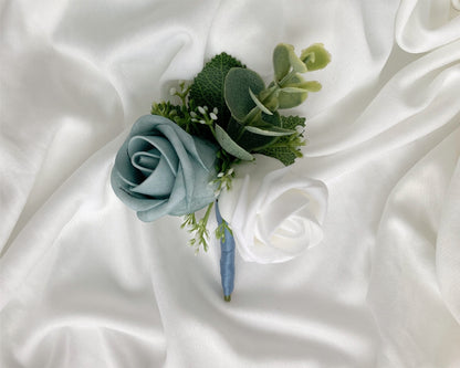 Soft Dusty Blue Rose Magnetic Clip-On Boutonniere