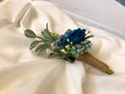 Indigo Blue Rose Magnetic Clip-On Boutonniere