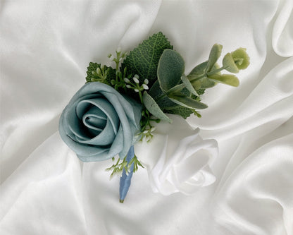 Soft Dusty Blue Rose Magnetic Clip-On Boutonniere