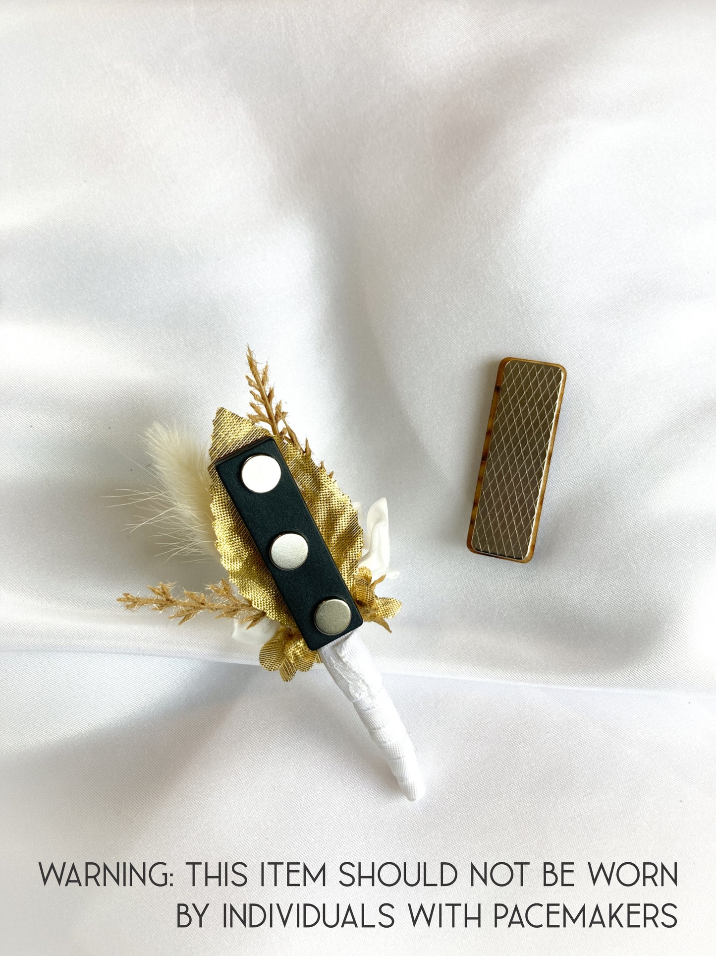 Gold + White Rose Magnetic Clip-On Boutonniere