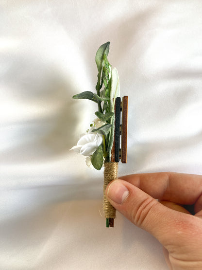 White Rose Magnetic Clip-On Boutonniere