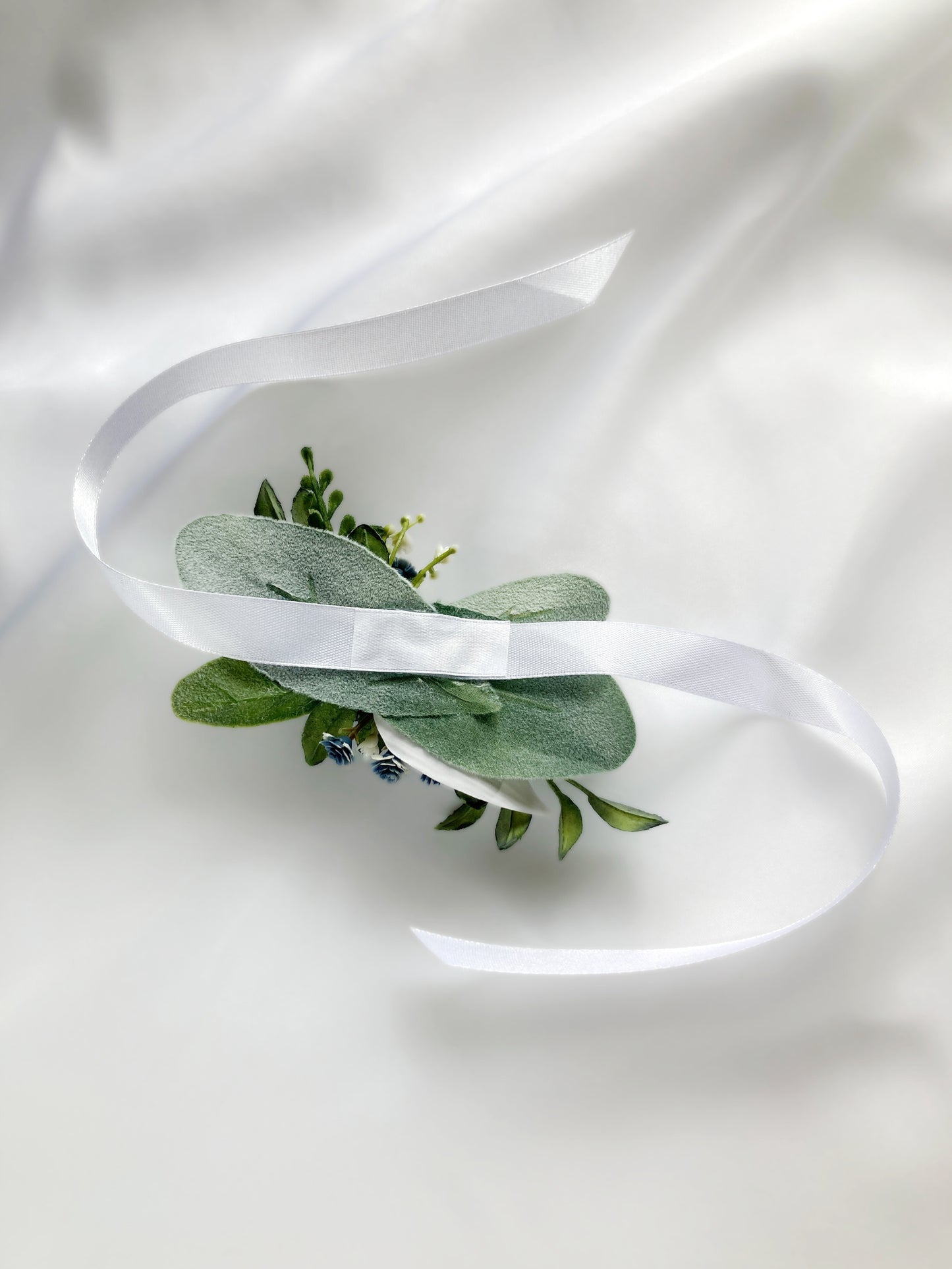 Small Dusty Blue + White Child-Sized Wrist Corsage