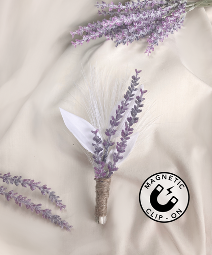 Lavender and White Magnetic Clip-On Boutonniere