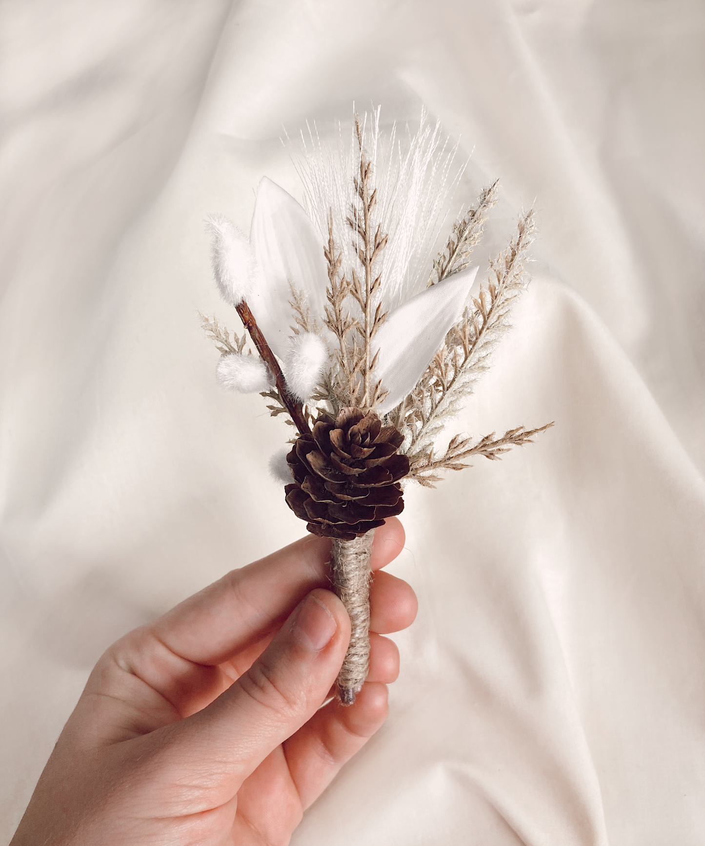 Winter White Pinecone Magnetic Clip-On Boutonniere