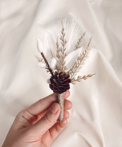 Winter White Pinecone Magnetic Clip-On Boutonniere