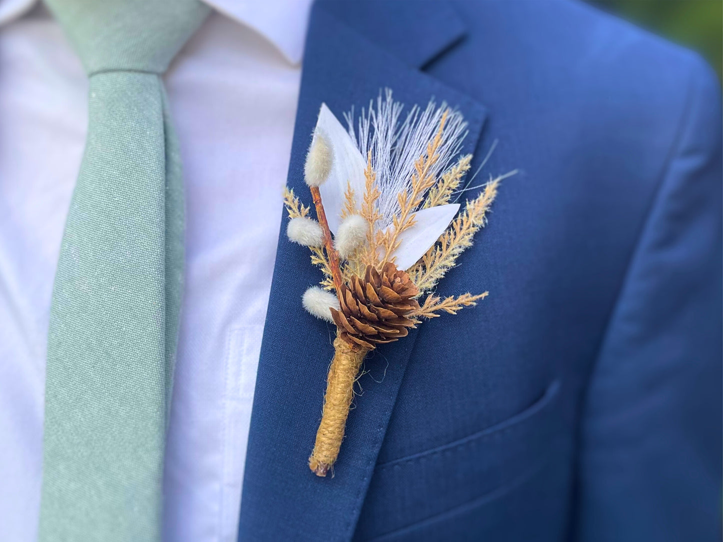 Winter White Pinecone Magnetic Clip-On Boutonniere