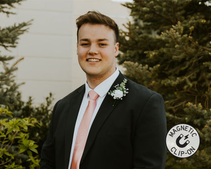 White Rose + Green Eucalyptus Magnetic Mens Wedding Boutonniere