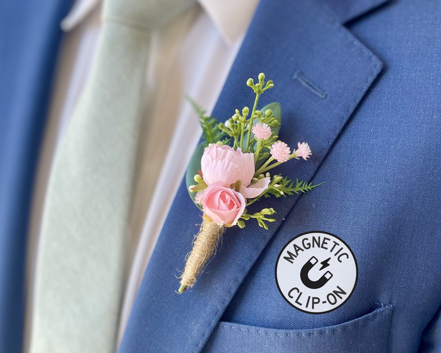 Light Pink Wildflower Magnetic Clip-On Boutonniere