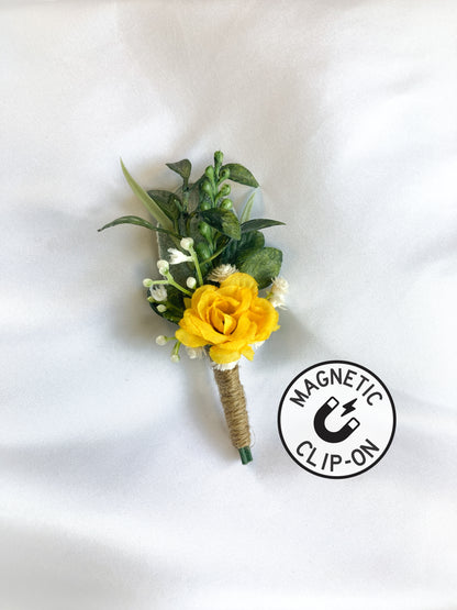 Yellow Rose Magnetic Clip-On Boutonniere